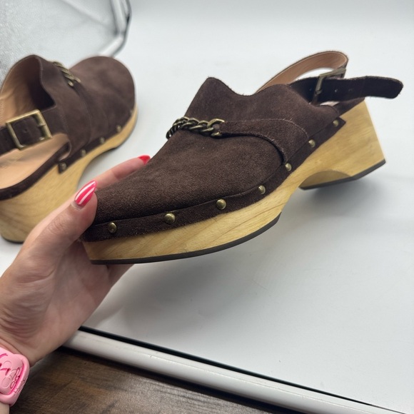 Anthropologie Silent D Georgia Suede Leather Slingback Clogs Brown Size 40 - Picture 10 of 16